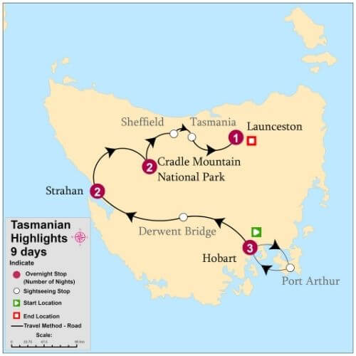 Map Tasmanianhighlights 9days 